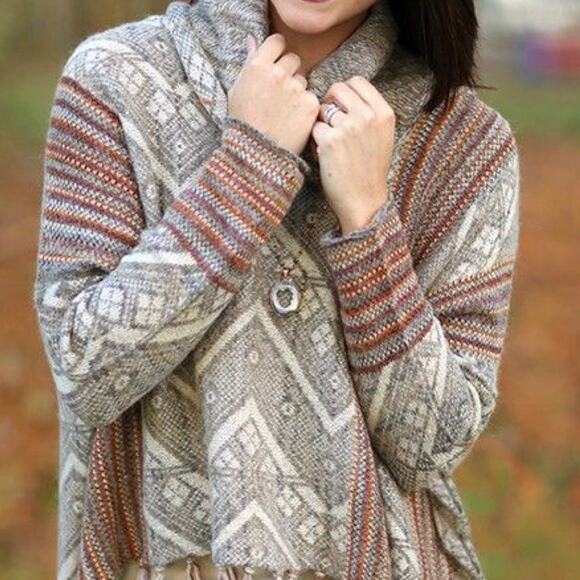 Free People Be The One Fringe Cowlneck Poncho Sweater Wool Alpaca Size Medium - Picture 3 of 12